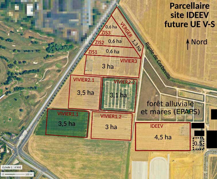 Plan des parcelles de GQE-Le Moulon sur le plateau de Saclay