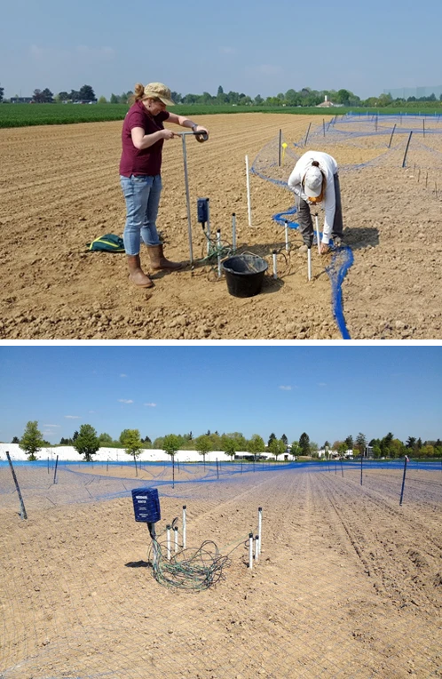 Photos de pose de sondes pédologiques